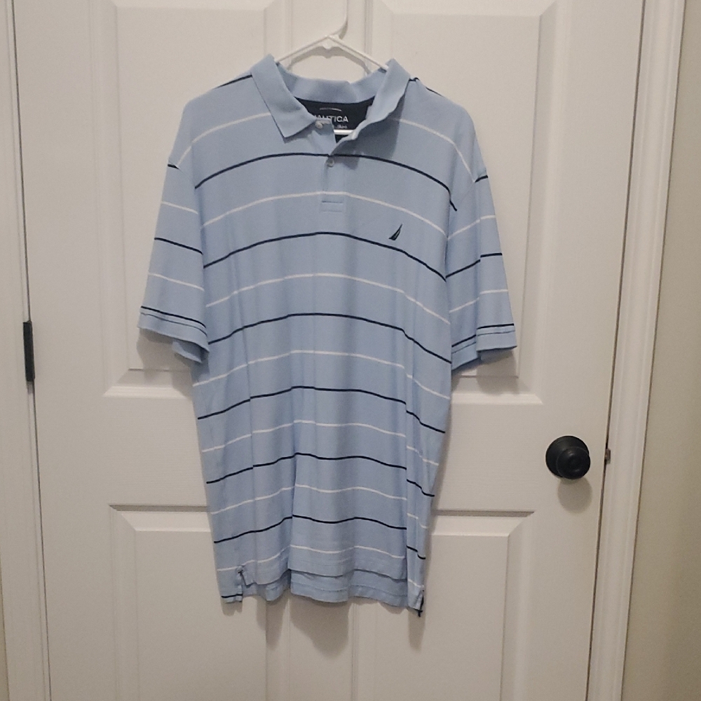 Nautica Light Blue Polo with Navy and White Stripes - Men’s
